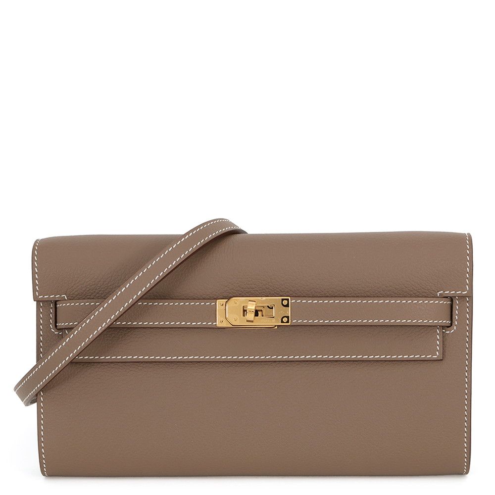 Hermes Kelly Wallet Long to Go Etoupe Gold Epsom