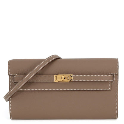 Hermes Kelly Wallet Long to Go Etoupe Gold Epsom