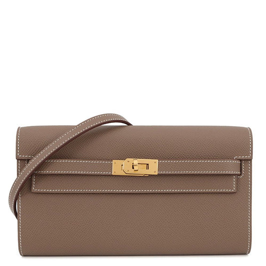 Hermes Kelly Wallet Long to Go Etoupe Gold Epsom
