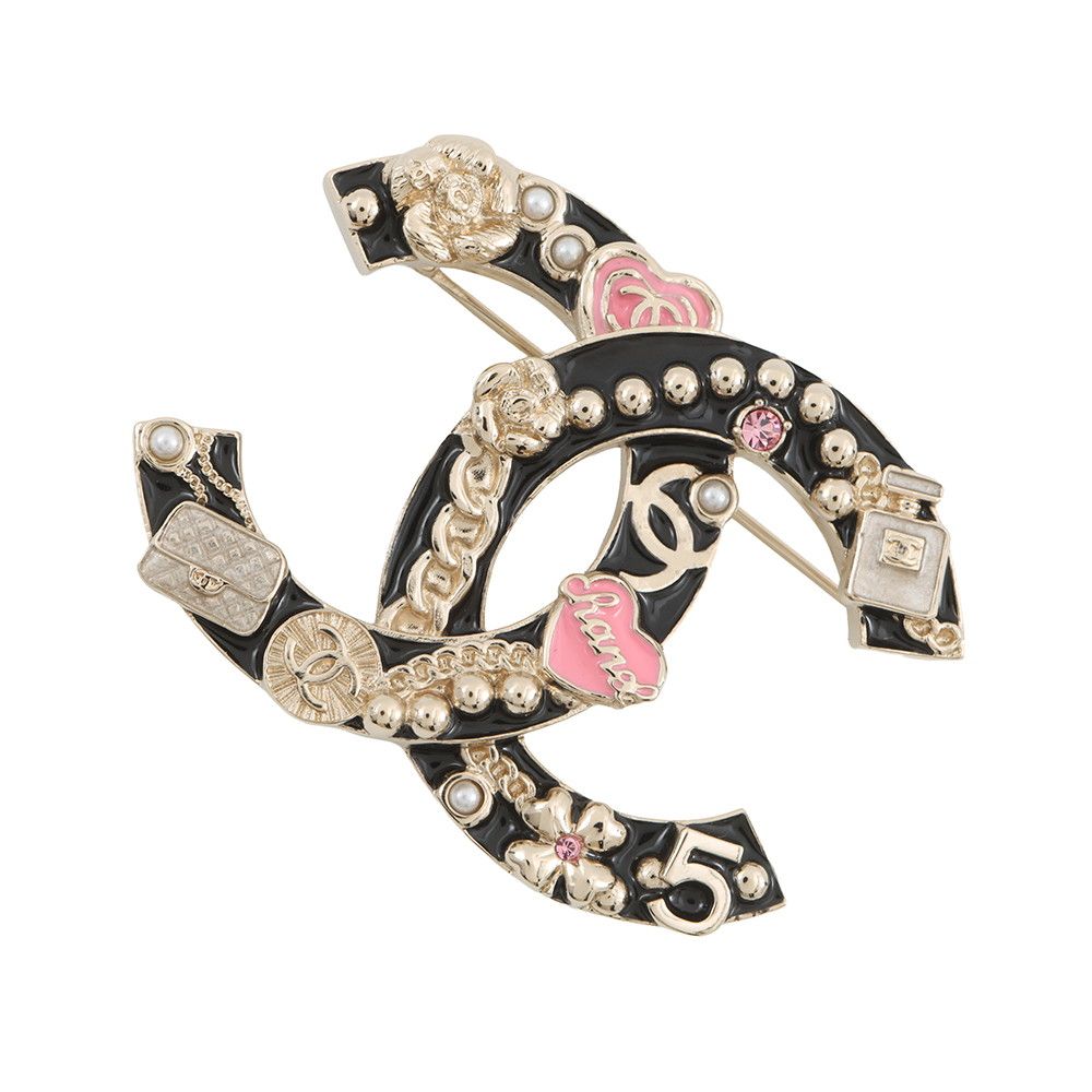 Chanel Brooch CC Logo Rhinestone Faux Pearl