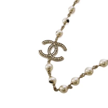 Chanel Pearl CC Logo Necklace Gold Color KH