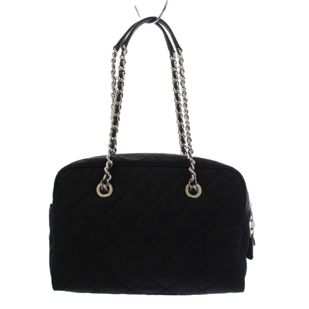 Prada Tessuto Nylon Saffiano Quilted Shoulder Bag Black KH — view 2