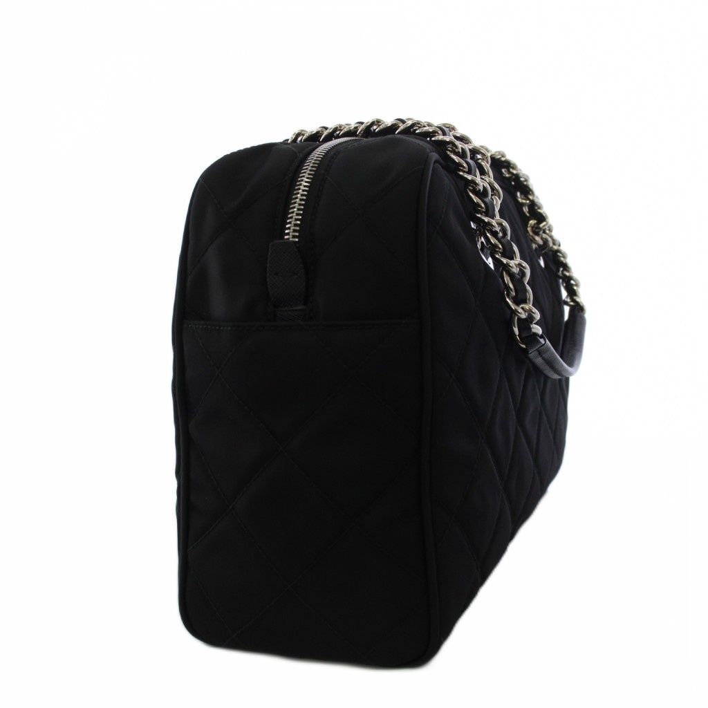 Prada Tessuto Nylon Saffiano Quilted Shoulder Bag Black KH — view 3