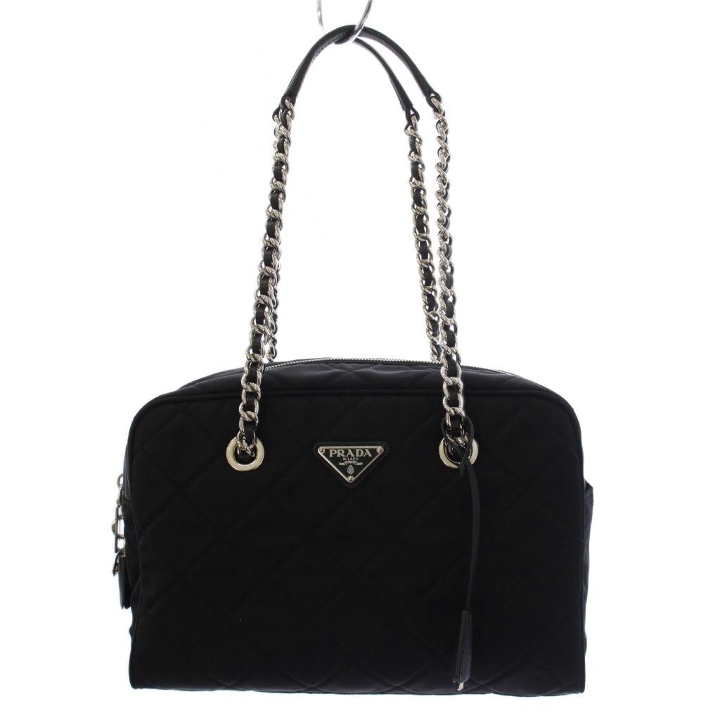 Prada Tessuto Nylon Saffiano Quilted Shoulder Bag Black KH