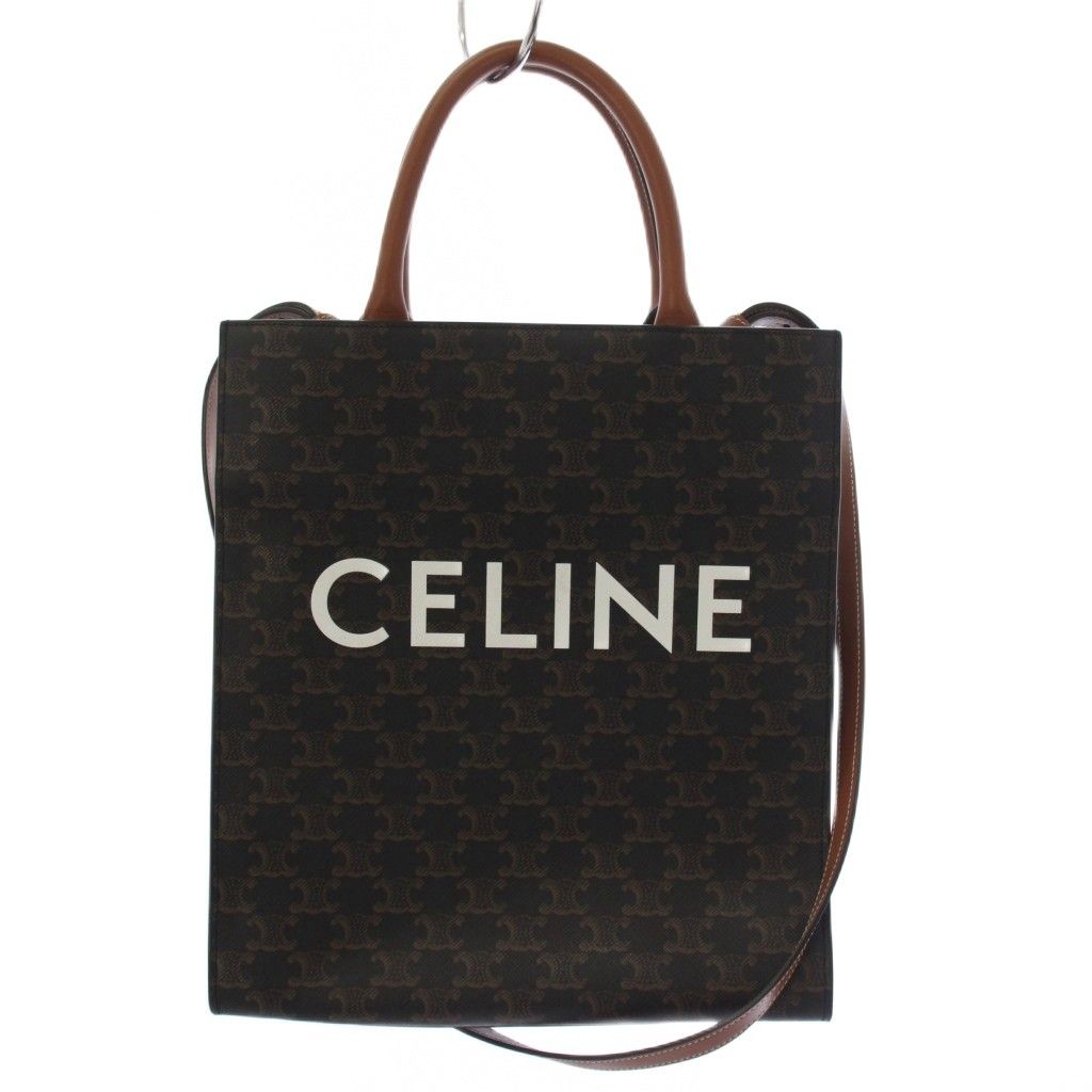 Celine Vertical Cabas Mall Triomphe Tote Shoulder Bag 2-Way Brown KH