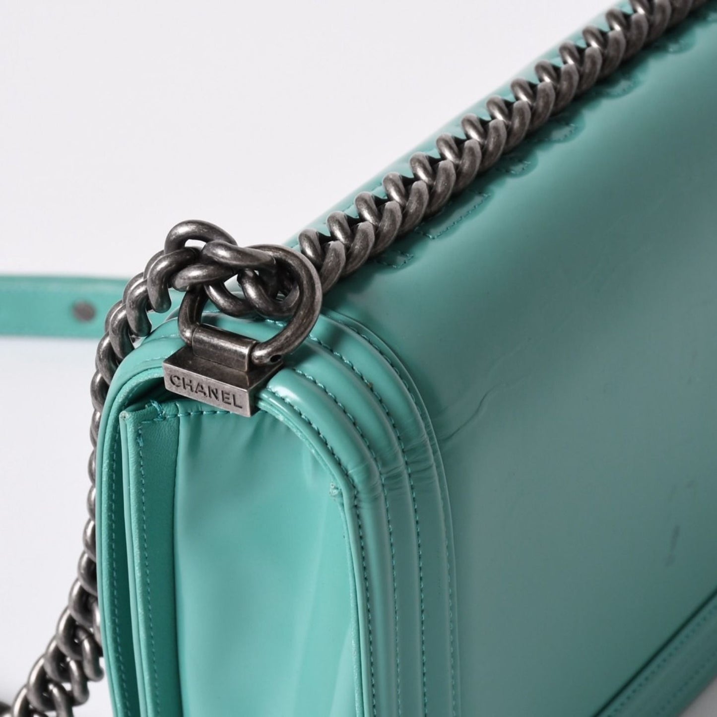 Chanel Boy Large Chain Shoulder Bag CC Logo Calfskin Turquoise — view 5