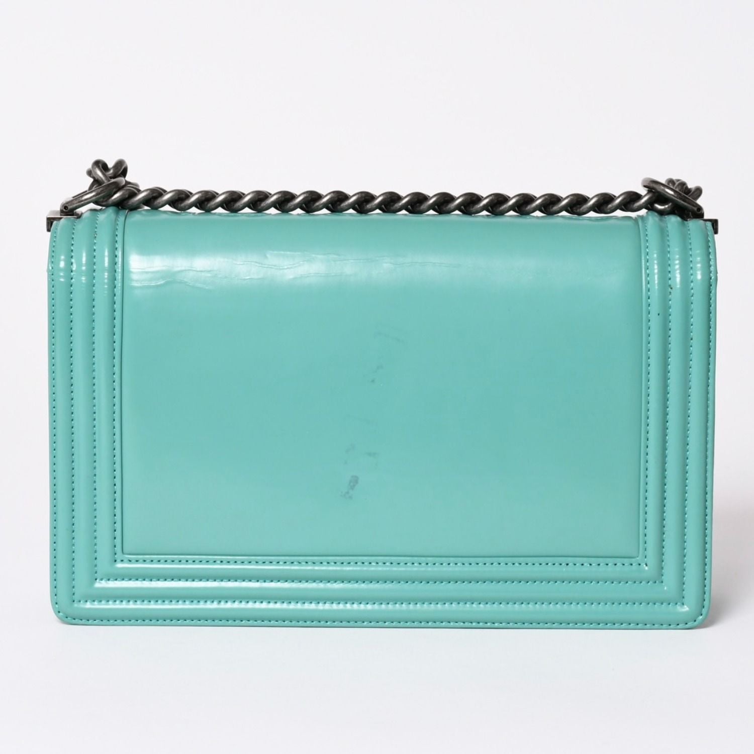Chanel Boy Large Chain Shoulder Bag CC Logo Calfskin Turquoise — view 2