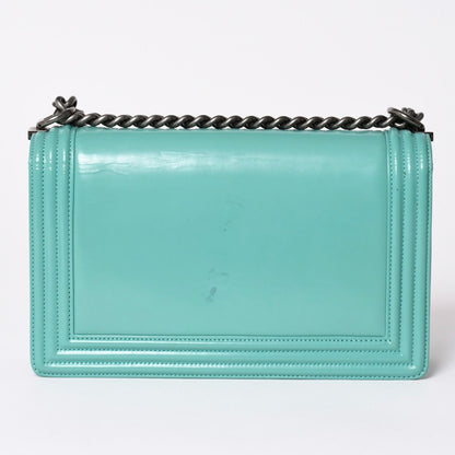 Chanel Boy Large Chain Shoulder Bag CC Logo Calfskin Turquoise — view 2