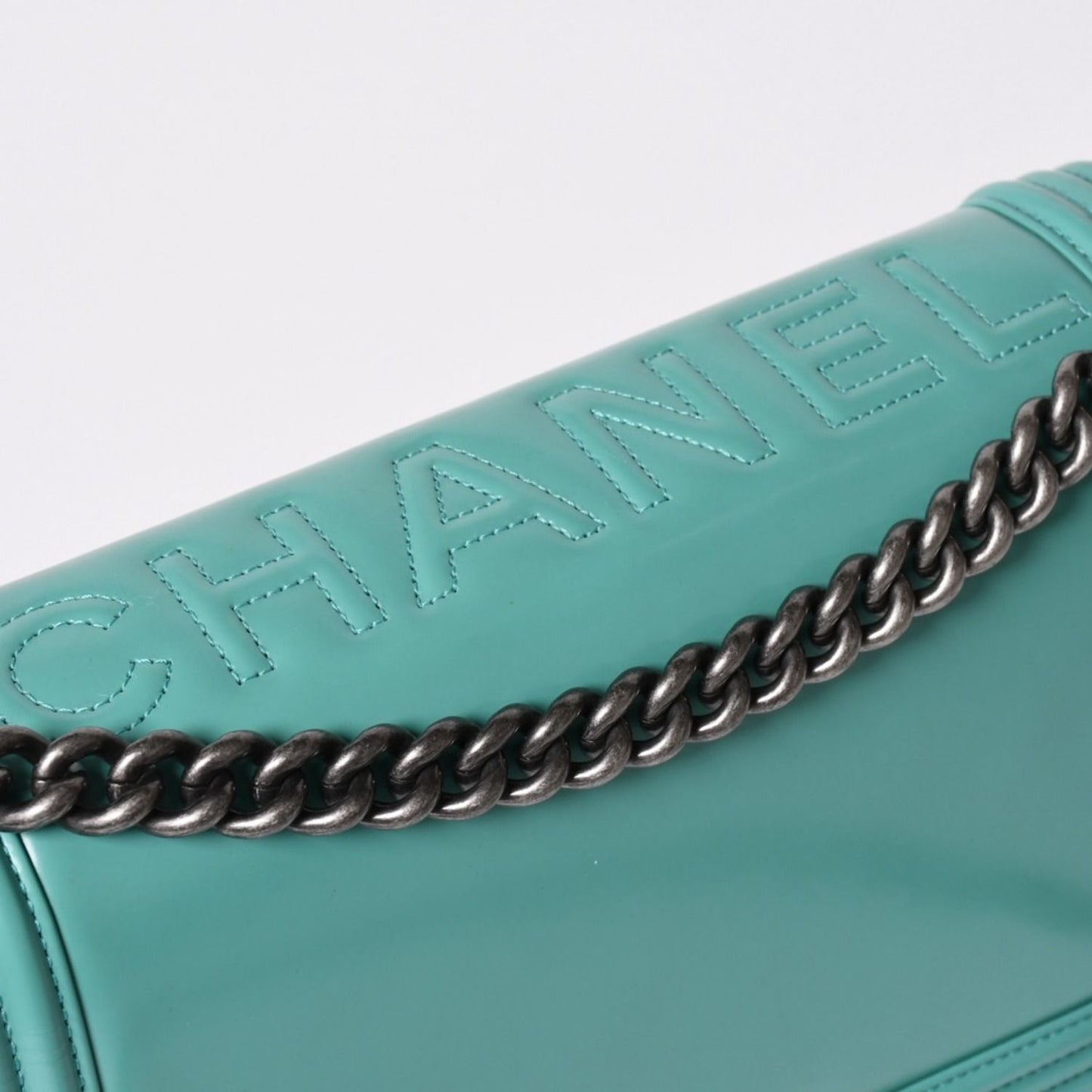 Chanel Boy Large Chain Shoulder Bag CC Logo Calfskin Turquoise — view 7