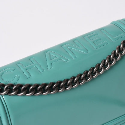Chanel Boy Large Chain Shoulder Bag CC Logo Calfskin Turquoise — view 7