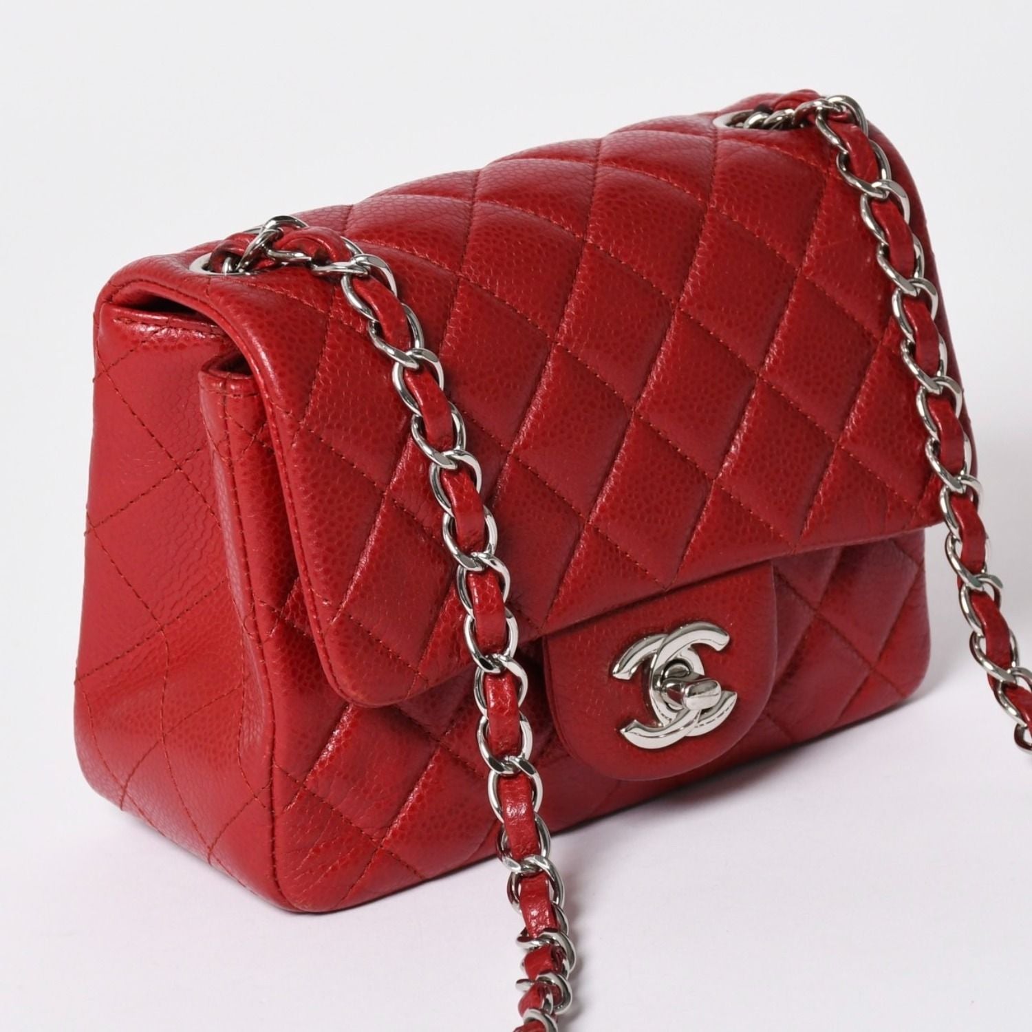 Chanel Mini Quilted 16 S Flap S Chain Shoulder Bag CC Logo Caviar Leather Silver — view 3