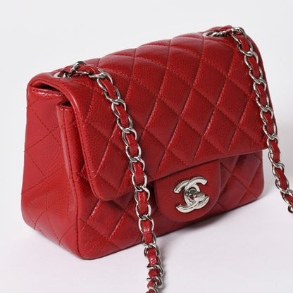 Chanel Mini Quilted 16 S Flap S Chain Shoulder Bag CC Logo Caviar Leather Silver — view 3