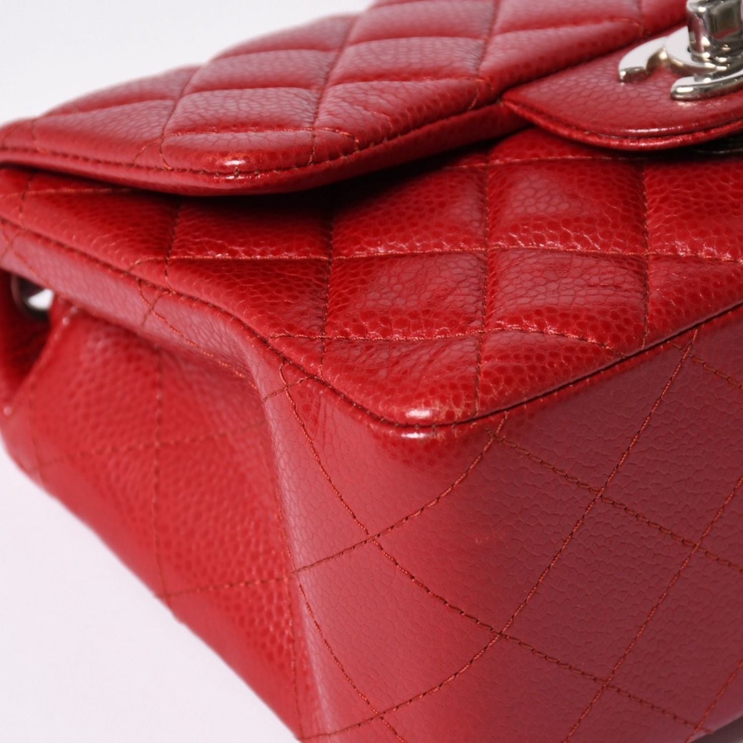 Chanel Mini Quilted 16 S Flap S Chain Shoulder Bag CC Logo Caviar Leather Silver — view 8