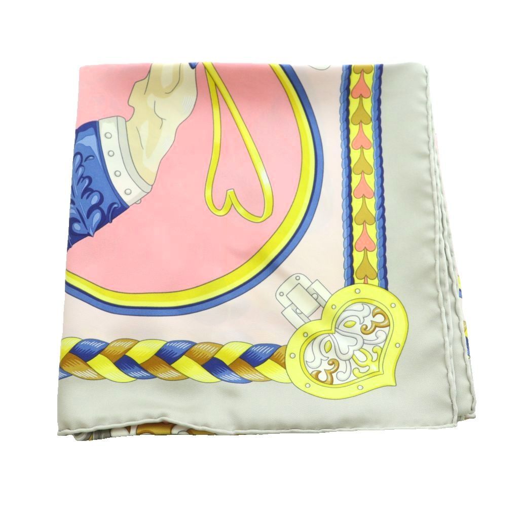 Hermes Harnais de Coeur Carre 90 Scarf All Over Pattern Silk Pink Multicolor — view 2