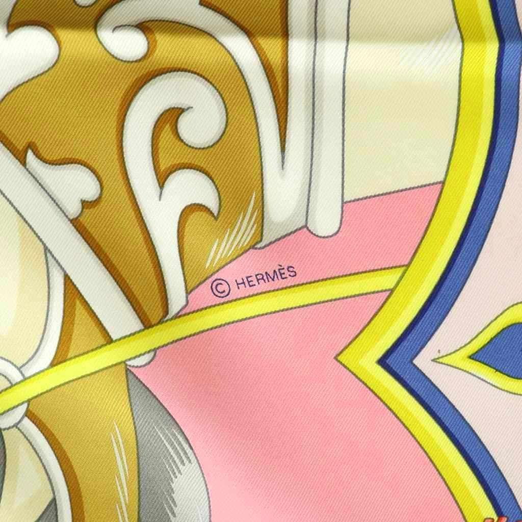Hermes Harnais de Coeur Carre 90 Scarf All Over Pattern Silk Pink Multicolor — view 7