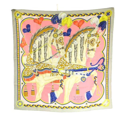 Hermes Harnais de Coeur Carre 90 Scarf All Over Pattern Silk Pink Multicolor