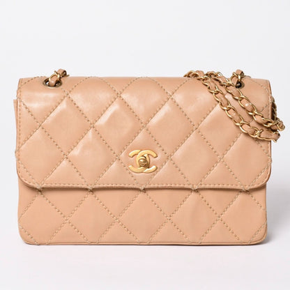 Chanel Wild Stitch Quilted 25 Chain Shoulder Bag CC Logo Calfskin Beige