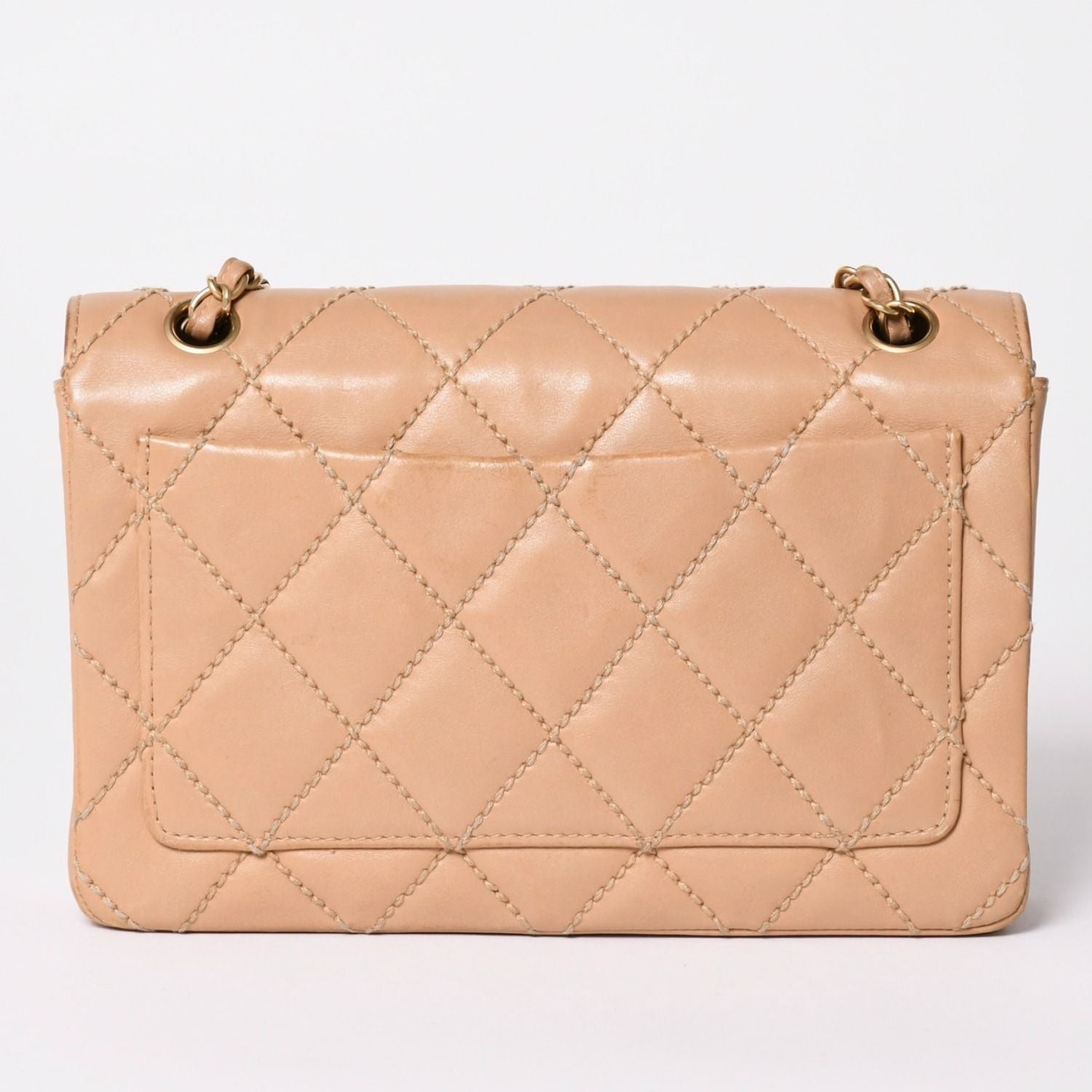Chanel Wild Stitch Quilted 25 Chain Shoulder Bag CC Logo Calfskin Beige — view 2