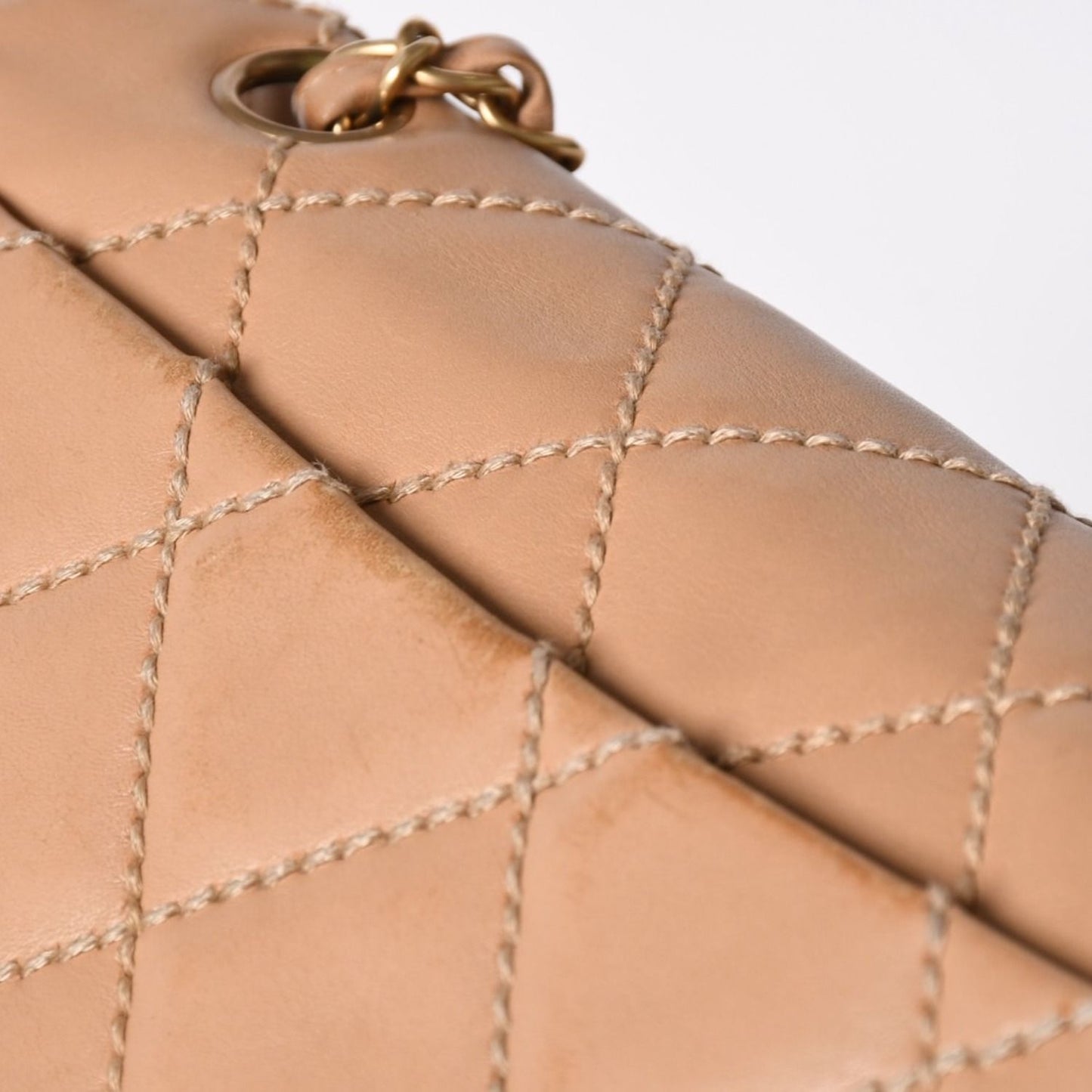 Chanel Wild Stitch Quilted 25 Chain Shoulder Bag CC Logo Calfskin Beige — view 8