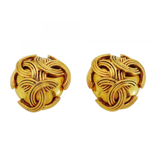 Chanel Earrings Vintage Triple Coco Gold Plated