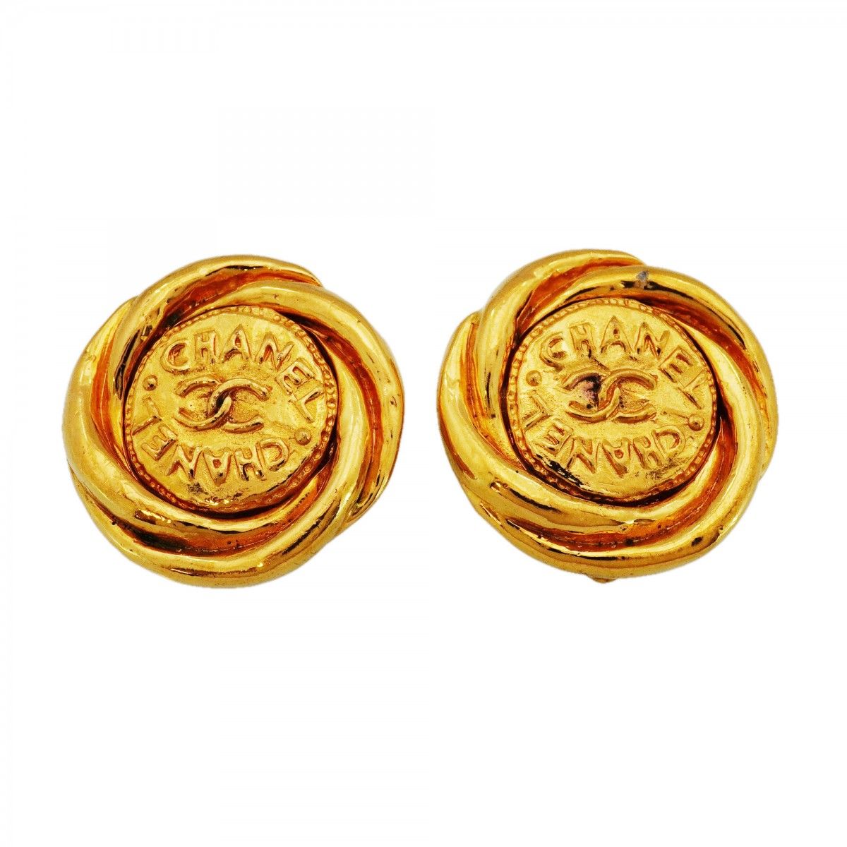 Chanel Earrings Vintage CC Logo Gold Plated