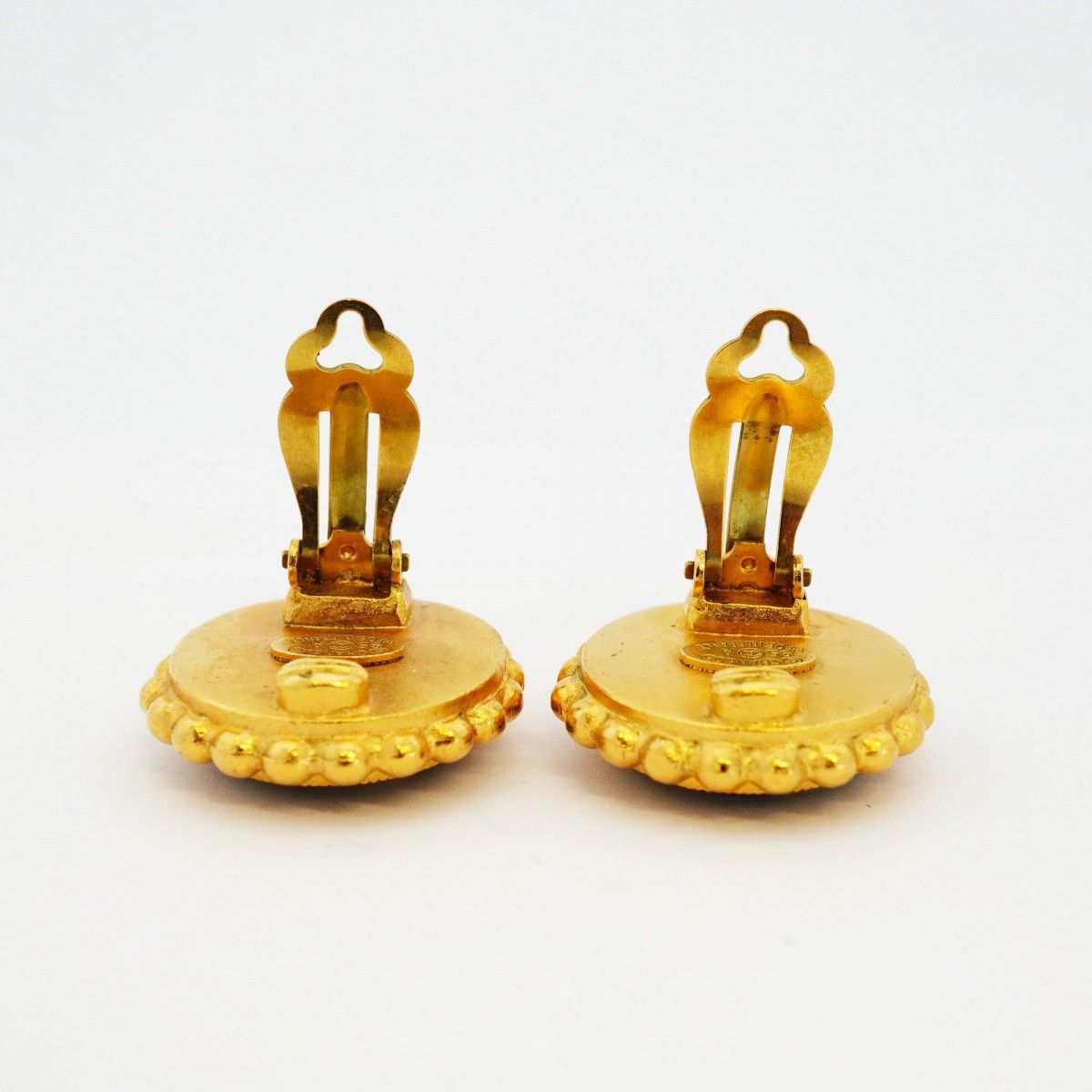 Chanel Earrings Vintage CC Logo Gold Plated Black Cles — view 6