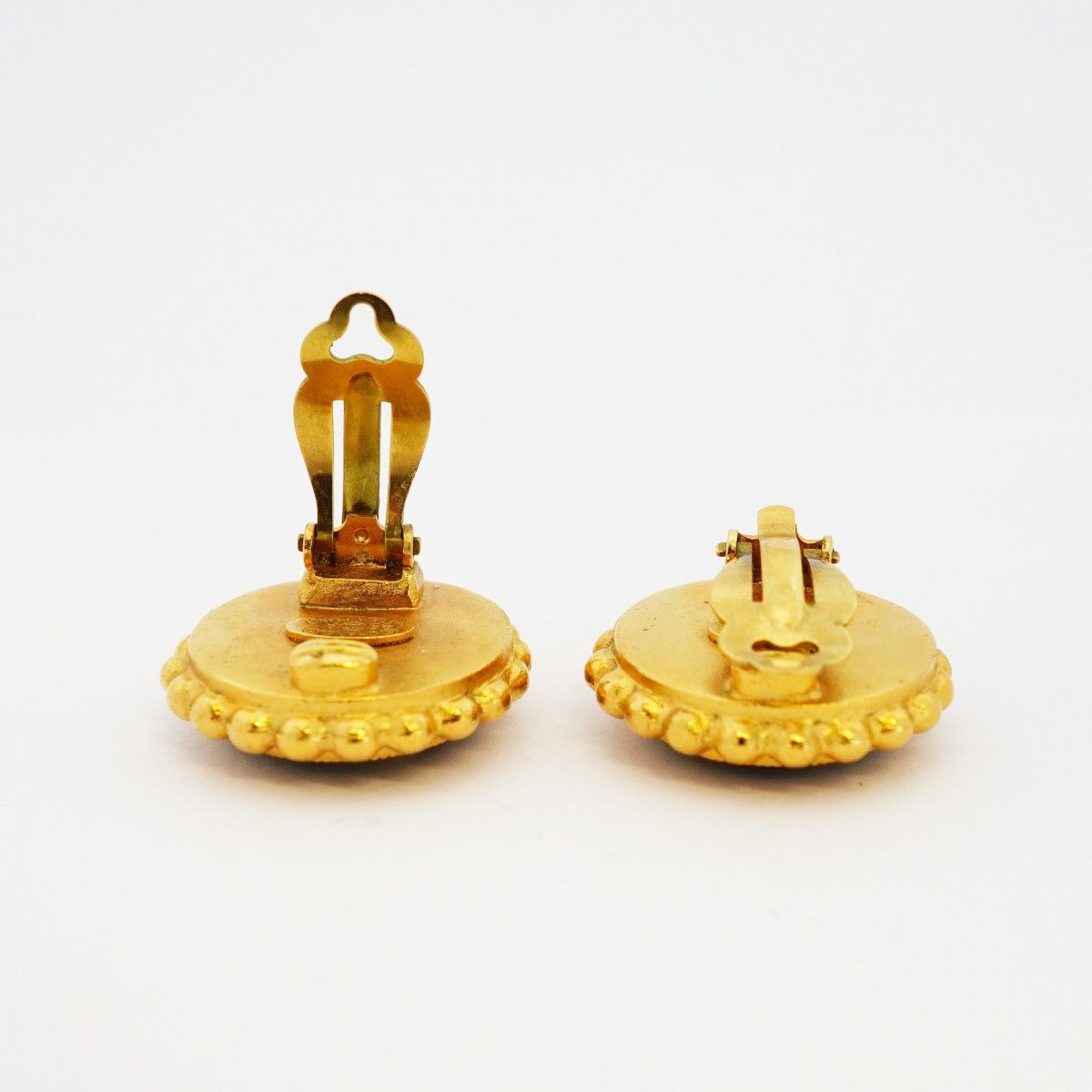Chanel Earrings Vintage CC Logo Gold Plated Black Cles — view 3