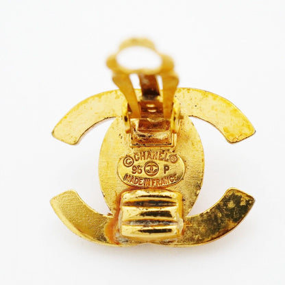 Chanel Earrings Vintage CC Logo Turnlock Gold Plated — view 4