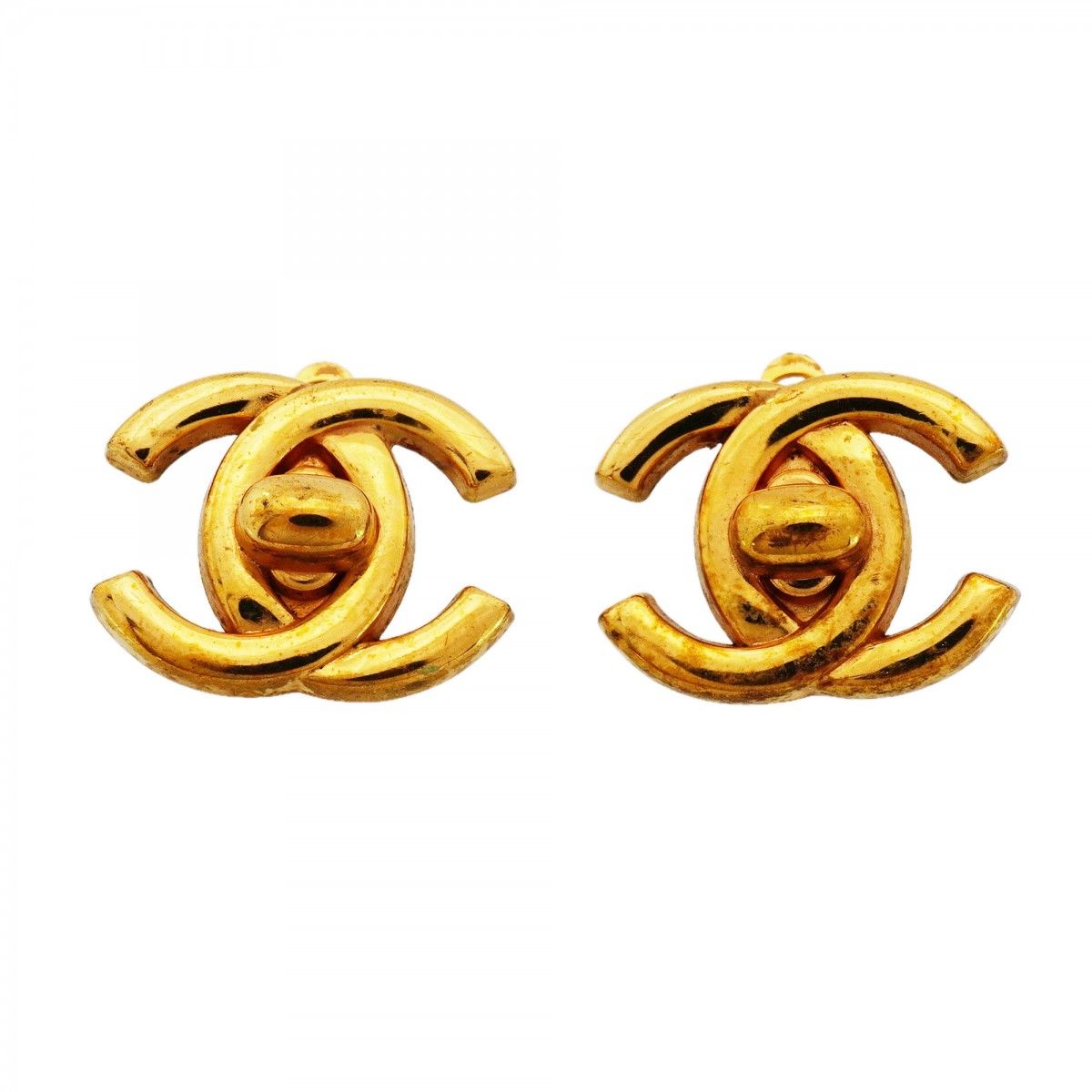 Chanel Earrings Vintage CC Logo Turnlock Gold Plated