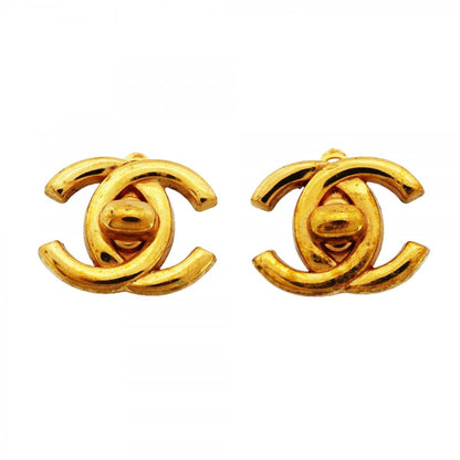 Chanel Earrings Vintage CC Logo Turnlock Gold Plated