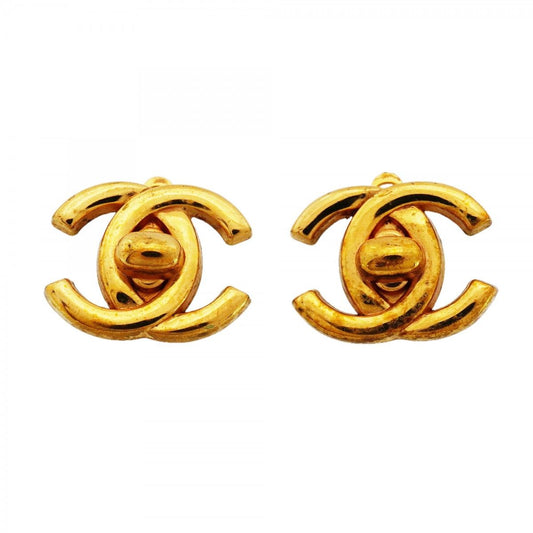 Chanel Earrings Vintage CC Logo Turnlock Gold Plated