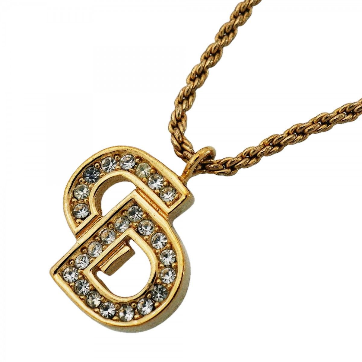 Dior Necklace CD Logo Gold Plated Rhinestone