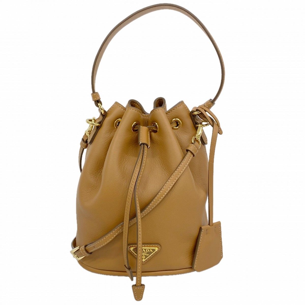 Prada Handbag Leather Brown Gold 2-Way