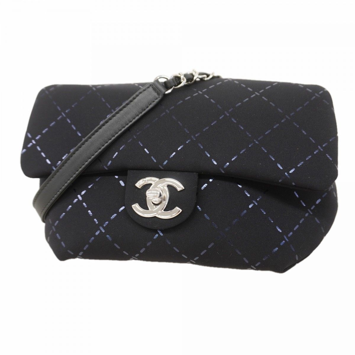 Chanel Waist Bag Jersey Black Silver