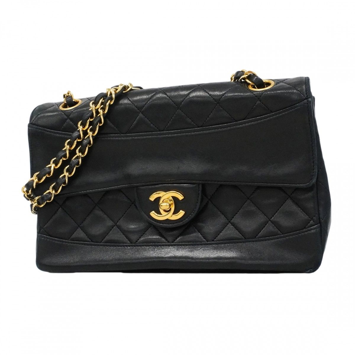Chanel Shoulder Bag Quilted Lambskin Black Gold