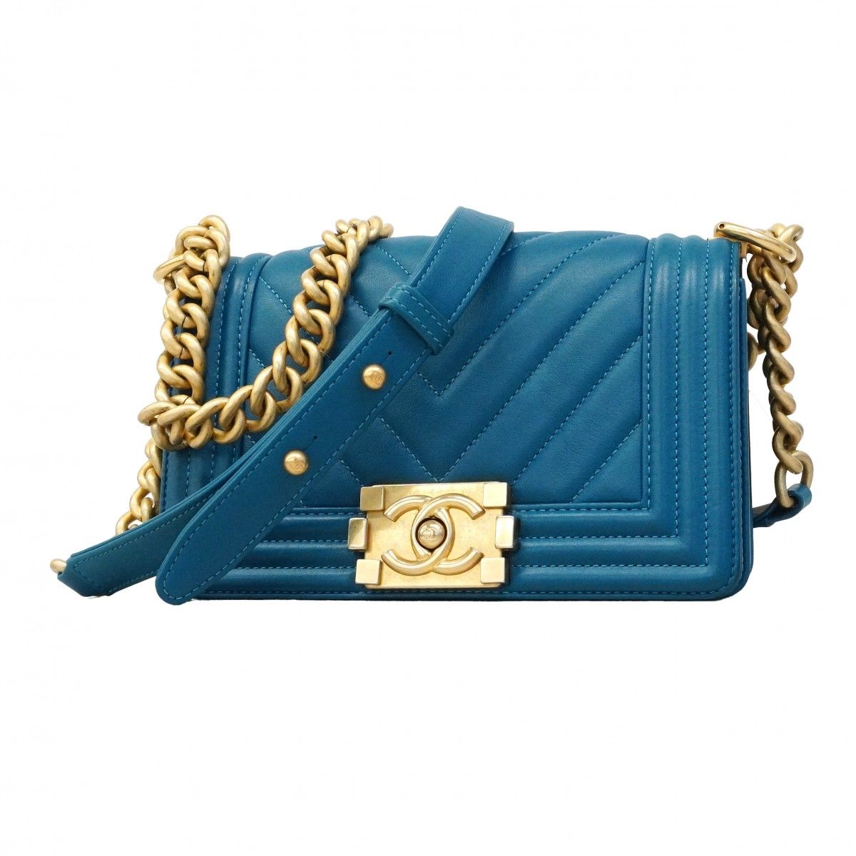 Chanel Shoulder Bag Body Stitch Lambskin Blue Chien Pants Gold