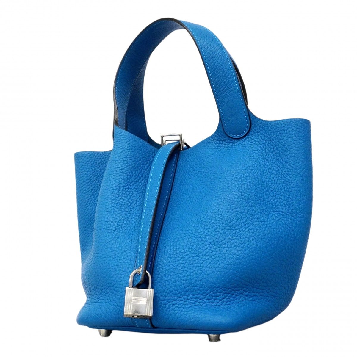 Hermes Handbag Picotin Lock PM Taurillon Clemence Mykonos Silver