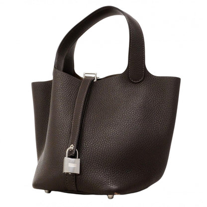 Hermes Handbag Picotin Lock PM Taurillon Clemence Ebene Silver