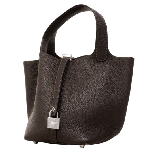 Hermes Handbag Picotin Lock PM Taurillon Clemence Ebene Silver