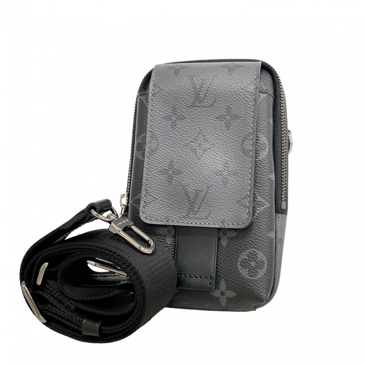 Louis Vuitton Shoulder Bag Monogram Eclipse Reverse Double Phone Pouch Gray