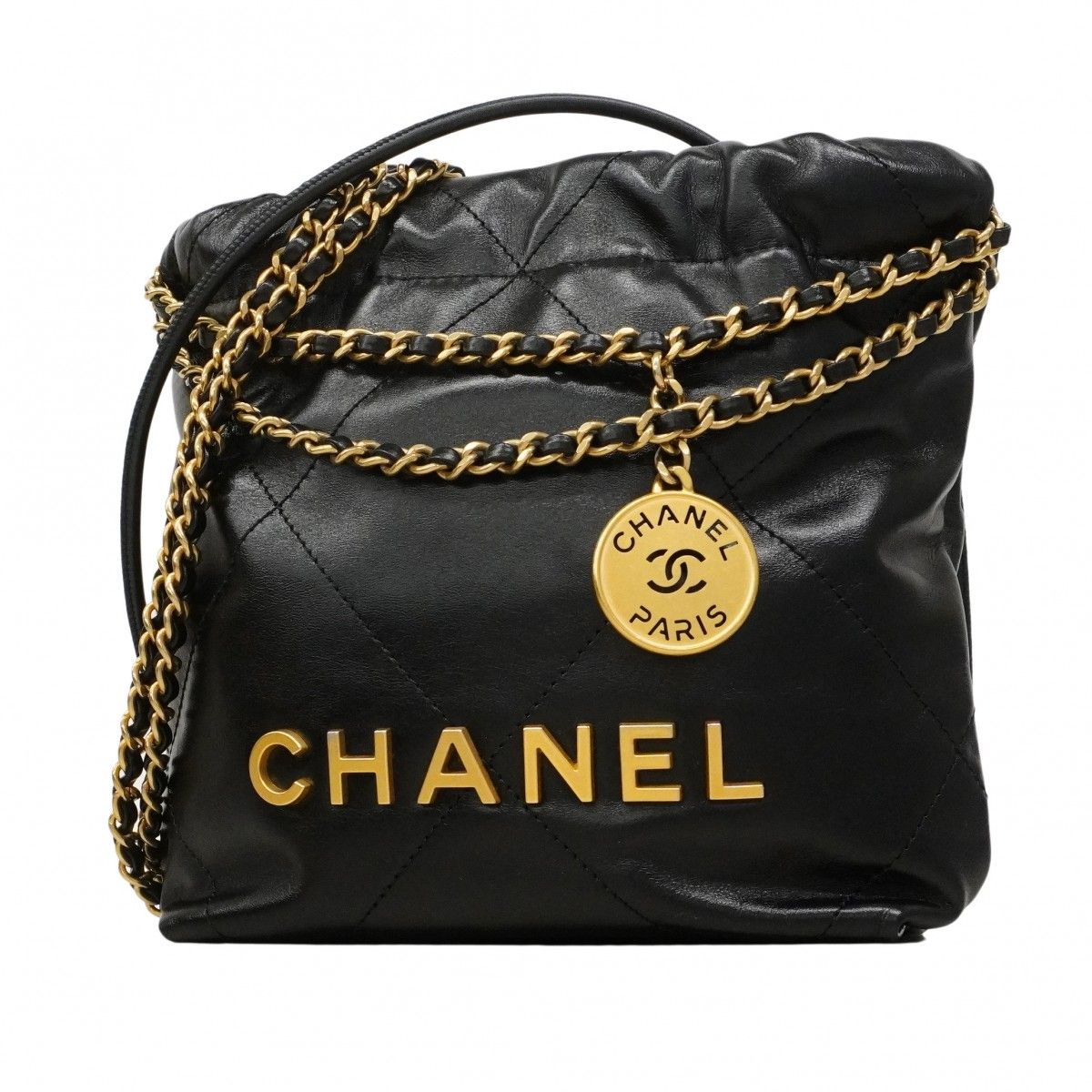 Chanel Handbag 22 Calf Black Gold 2-Way