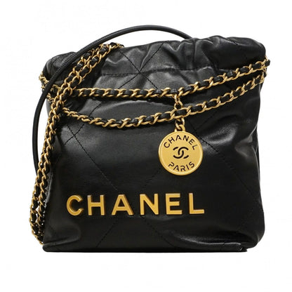 Chanel Handbag 22 Calf Black Gold 2-Way