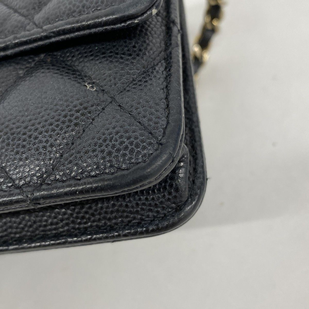 Chanel Shoulder Bag Mini Quilted Caviar Leather Black Gold — view 7