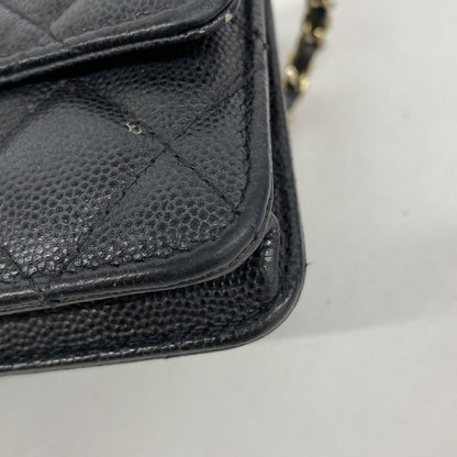 Chanel Shoulder Bag Mini Quilted Caviar Leather Black Gold — view 7