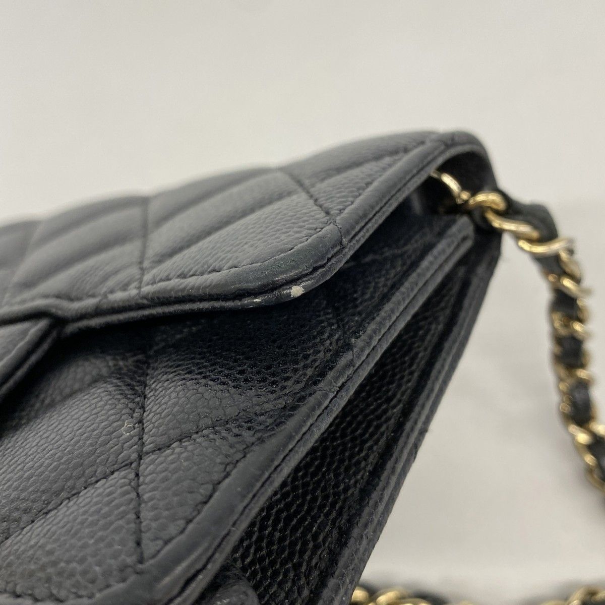 Chanel Shoulder Bag Mini Quilted Caviar Leather Black Gold — view 6
