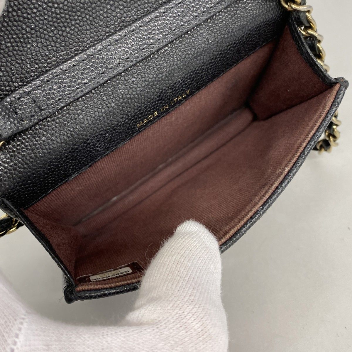 Chanel Shoulder Bag Mini Quilted Caviar Leather Black Gold — view 4