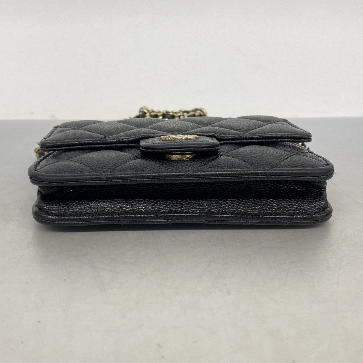 Chanel Shoulder Bag Mini Quilted Caviar Leather Black Gold — view 3