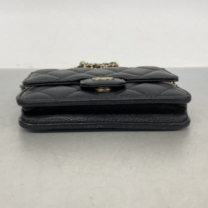 Chanel Shoulder Bag Mini Quilted Caviar Leather Black Gold — view 3