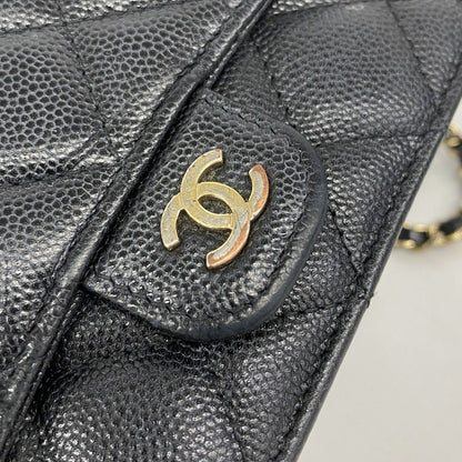 Chanel Shoulder Bag Mini Quilted Caviar Leather Black Gold — view 8
