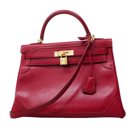 Hermes Handbag Kelly 32 Ghillies Tadelakt Ruby Gold 2-Way